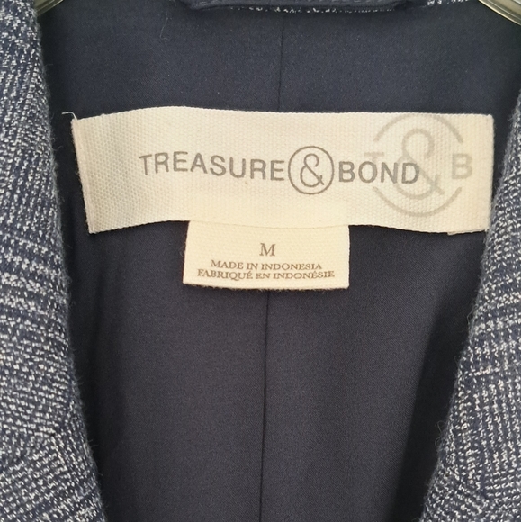 Treasure & Bond mens navy plaid office  work button blazer jacket. Size M. - Picture 3 of 8